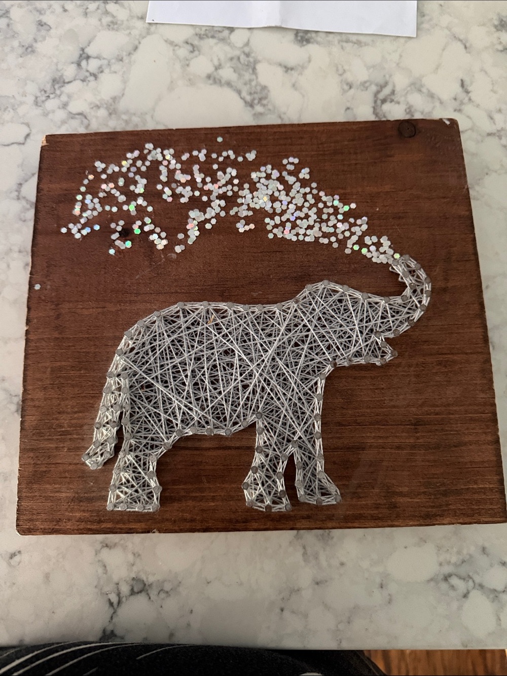 Handmade String Art Elephant Wall Plaque - Silver & Brown